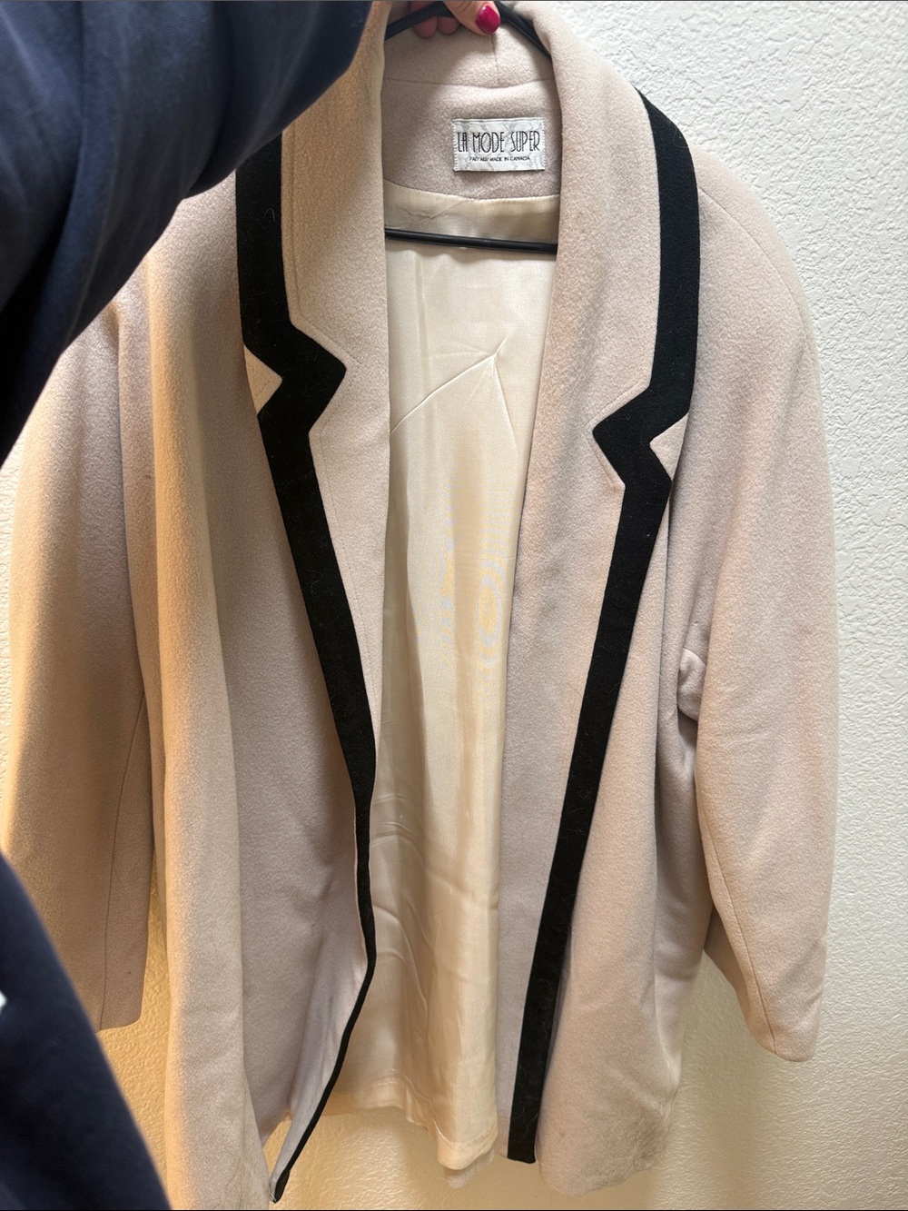 La Mode Supr Blush Beige Blazer with Black Trim